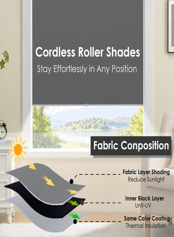 TOVALOR Cordless 100% Blackout Roller Shades for Windows,UV Protection Pull Down Shades,Room Darkening Door Blinds Thermal Insulated Fabric for Home Office and Bedroom(17" W x 72" H,Grey) - Image 2